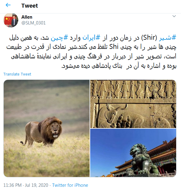 «شیر» برای اوّلین‌بار در تاریخ از ایران وارد چین شد!