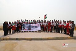 برگزاری اجتماع امدادگران جمعیت هلال احمر هرمزگان در حمایت از مردم غزه
