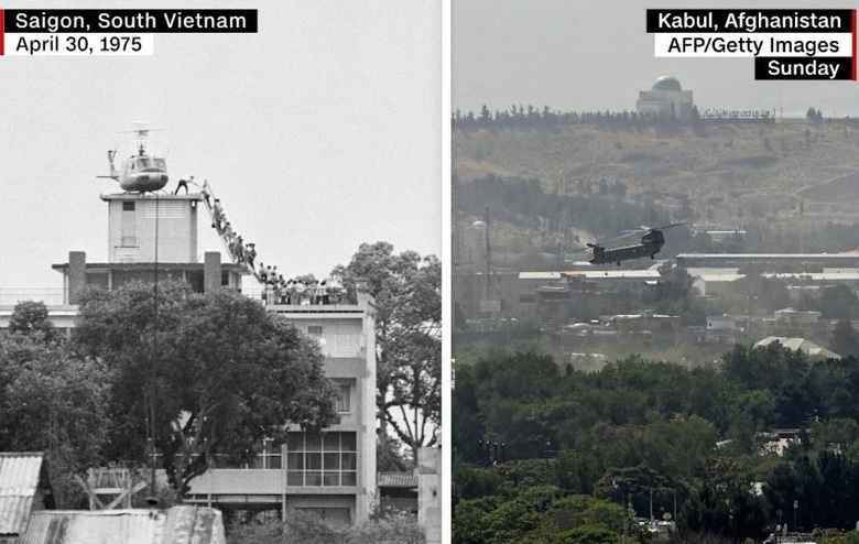 مقایسه وضعیت امروز کابل (راست) با سقوط شهر سایگون (چپ) در سال ۱۹۷۵ در رسانه‌های جهان